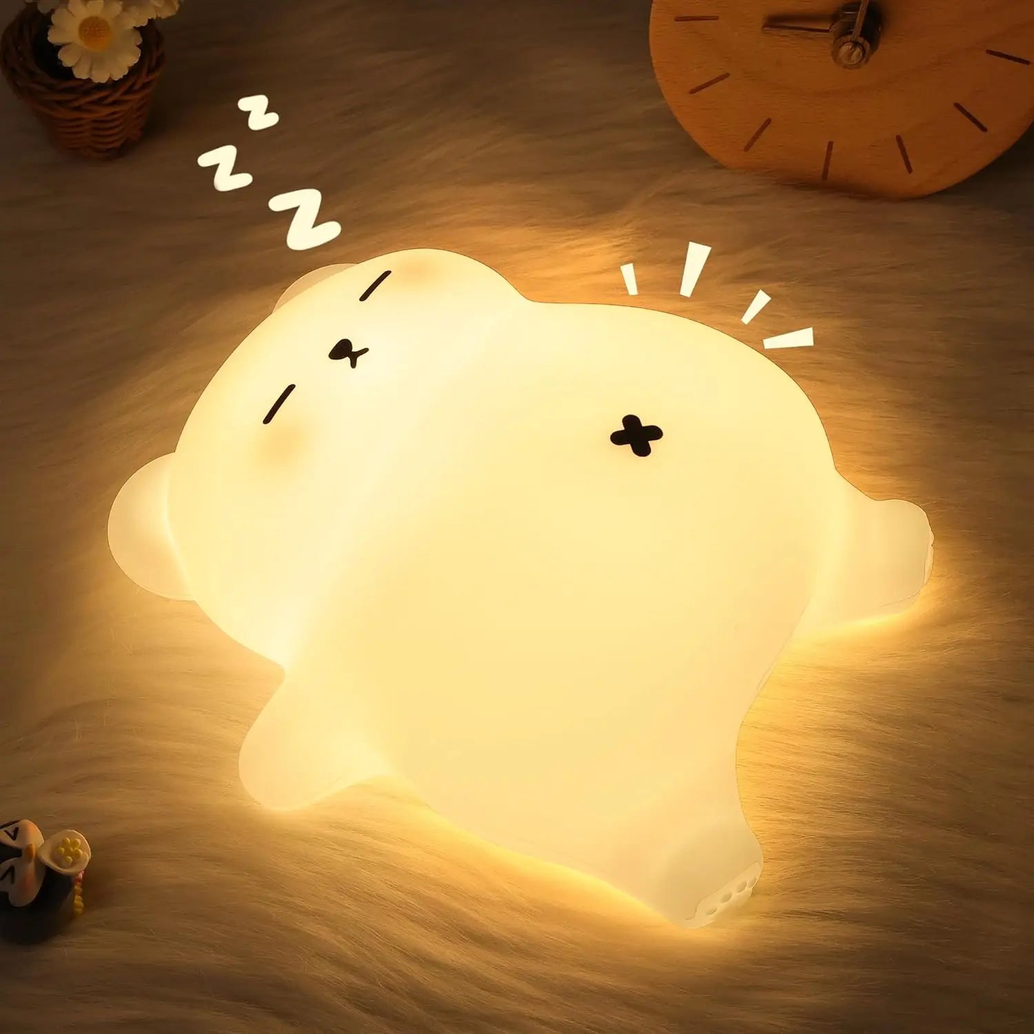 Big White Bear Silicone Sleep Lamp A070 Cute Snoring Night Light 3 Brightness Levels Timer USB Type-C Rechargeable Kids Gift